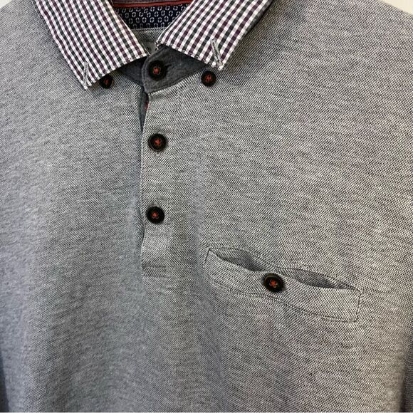 Ted Baker Men’s Grey polo with plaid Collar detail Size 4 or Large - Picture 3 of 13